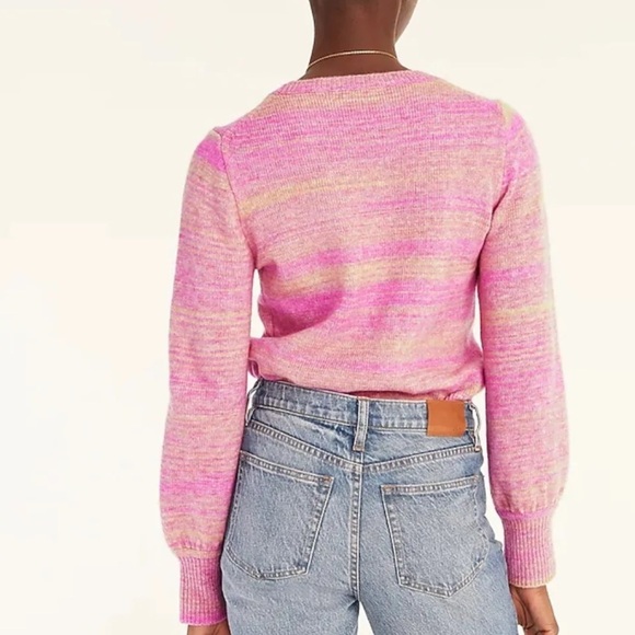 J. Crew Italian Space-Dyed Puff Sleeve Sweater Dahlia Sand merino wool cashmere - Picture 2 of 10